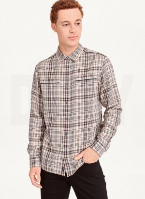 DKNY Long Sleeve Plaid Khaki Button Up Hemd Herren Khaki | Austria_D0403