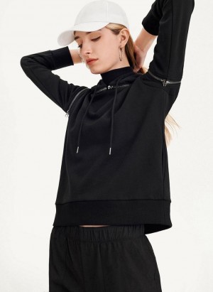 DKNY Long Sleeve Reißverschluss Shoulder With Detachable Hoodies Damen Schwarz | Austria_D1309