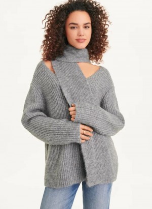 DKNY Long Sleeve Scarf Pullover Damen Grau | Austria_D1194