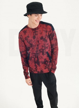 DKNY Long Sleeve Tie Dye Crewneck With Nylon Trim Sweatshirts Herren Dunkelrot Schwarz | Austria_D1312