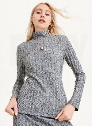 DKNY Long Sleeve Turtleneck Gerippt Top Pullover Damen Grau | Austria_D1337