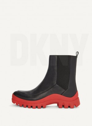 DKNY Lug Sole Chelsea Stiefel Damen Schwarz Rot | Austria_D0696