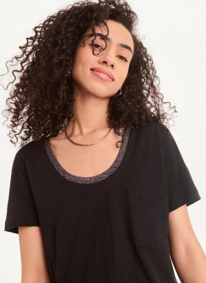 DKNY Lurex Trim T-shirts Damen Schwarz | Austria_D1737