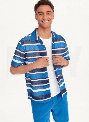 DKNY Mesh Stripe Camp Hemd Herren Blau Mehrfarbig | Austria_D1039