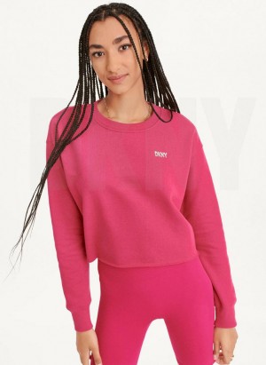 DKNY Metallic Logo Cropped Pullover Sweatshirts Damen Rosa | Austria_D0119