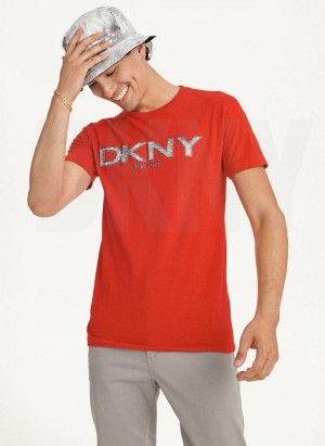 DKNY Metallic Puff Logo T-shirts Herren Rot | Austria_D0715