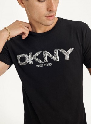 DKNY Metallic Puff Logo T-shirts Herren Schwarz | Austria_D1881