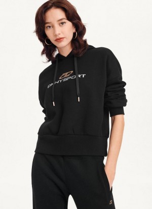 DKNY Mixed Distressed Metallic Logo Cropped Hoodies Damen Schwarz | Austria_D1291