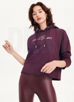 DKNY Mixed Distressed Metallic Logo Cropped Hoodies Damen Bordeaux | Austria_D0940