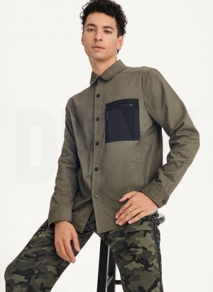 DKNY Mixed Media PockeT-Shirt Jacket Hemd Herren Olivgrün | Austria_D1250