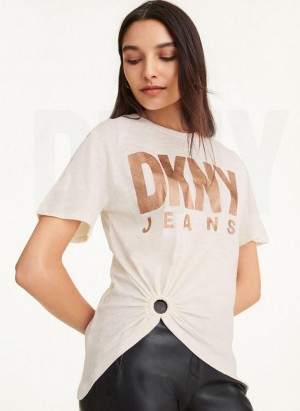 DKNY O-Ring Logo T-shirts Damen Weiß | Austria_D0174