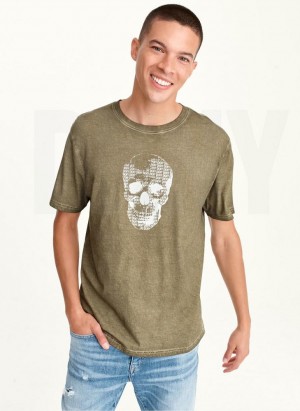 DKNY OUTLINE LOGO SKULL MINERAL WASH T-shirts Herren Olivgrün | Austria_D1961