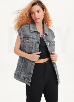 DKNY Oversized Denim Vest Jacken Damen Schwarz | Austria_D1709