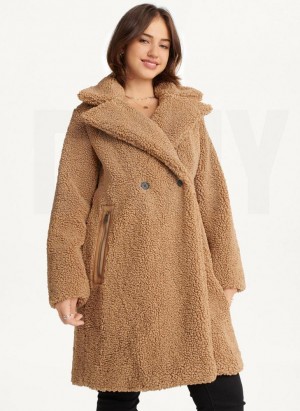 DKNY Oversized Long Sherpa Mäntel Damen Braun | Austria_D0280