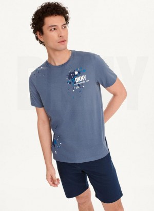 DKNY Paint Splatter T-shirts Herren Indigo | Austria_D1437