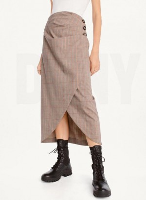 DKNY Plaid Midi Röcke Damen Braun | Austria_D0795