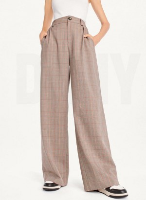 DKNY Plaid Weite Leg Hose Damen Braun | Austria_D0610