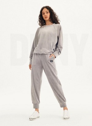 DKNY Platinum Velour Pullover Sweatshirts Damen Grau | Austria_D1009