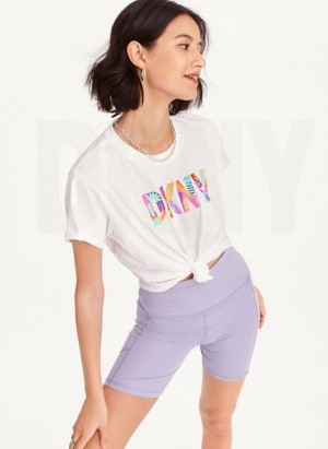 DKNY Pride Logo Knot Front T-shirts Damen Weiß | Austria_D1594