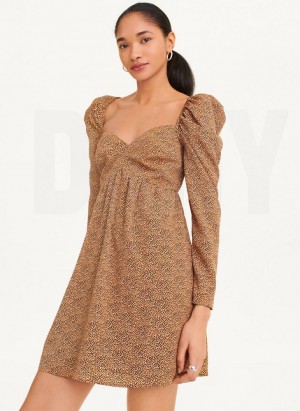 DKNY Printed V-Neck Kleid Damen Braun | Austria_D0334