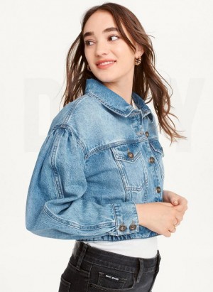 DKNY Puff Sleeve Denim Jacken Damen Dunkelwaschen | Austria_D0982