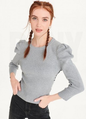 DKNY Puff Sleeve Pullover Damen Grau | Austria_D1719