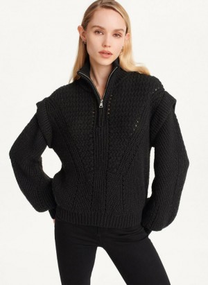 DKNY Quarter Zip Cable Knit Pullover Damen Schwarz | Austria_D1157