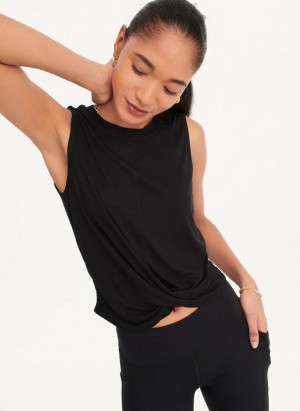 DKNY Rib Twist Front Tanktop Damen Schwarz | Austria_D0989