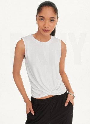 DKNY Rib Twist Front Tanktop Damen Weiß | Austria_D1114