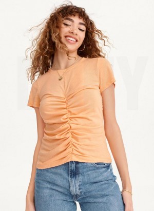 DKNY Ruched Front Crew Neck T-shirts Damen Gelb | Austria_D0347