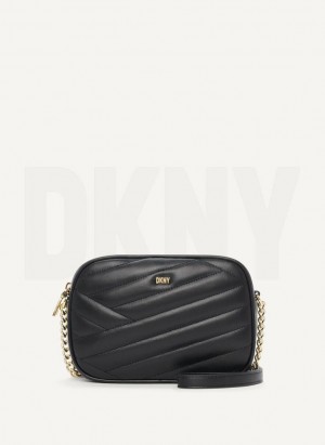 DKNY Sara Camera Umhängetasche Damen Schwarz Gold | Austria_D0184