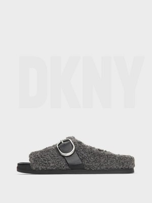 DKNY Sherpa Hausschuhe Pantoletten Damen Schwarz | Austria_D1505