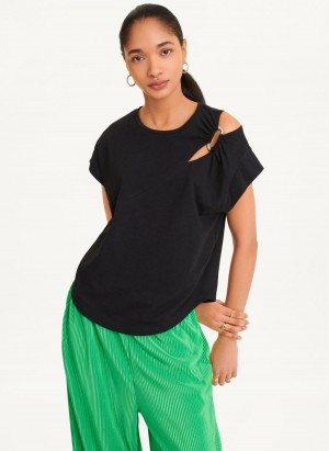 DKNY Shoulder Cut Out T-shirts Damen Schwarz | Austria_D1907