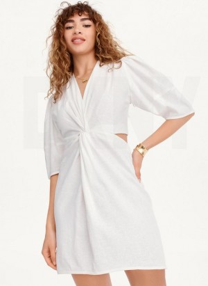 DKNY Side Cut Linen Mini Kleid Damen Weiß | Austria_D1828