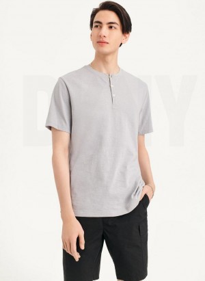 DKNY Slub Jersey Henley T-shirts Herren Grau | Austria_D1812