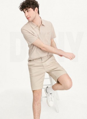 DKNY Slub Jersey Stripe Polo T-shirts Herren Khaki | Austria_D1414