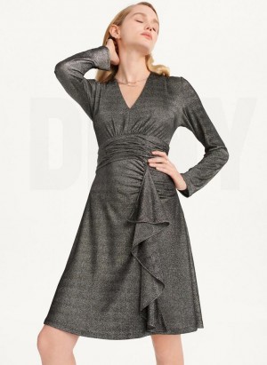 DKNY Sparkle Knit Wrap Kleid Damen Schwarz Silber | Austria_D1015