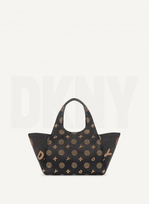 DKNY The Medium Logo Effortless Tote Umhängetasche Damen Schwarz | Austria_D1671