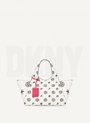 DKNY The Medium Logo Effortless Tote Umhängetasche Damen Weiß Schwarz | Austria_D0685