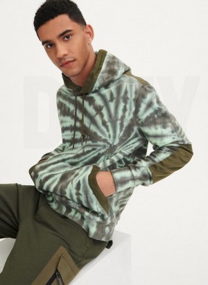 DKNY Tie Dye Mixed Media Hoodies Herren Olivgrün | Austria_D1962