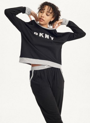 DKNY Top And Jogger Sleep Set Pyjama Damen Schwarz | Austria_D0488