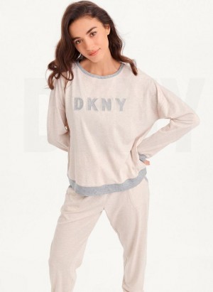 DKNY Top And Jogger Sleep Set Pyjama Damen Rosa | Austria_D1415