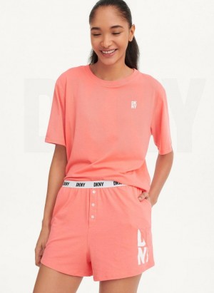 DKNY Top & Boxer Sleep Set Pyjama Damen Rosa | Austria_D1359