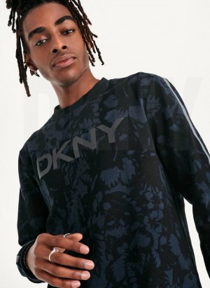 DKNY Tropical Print French Terry Crewneck Sweatshirts Herren Indigo | Austria_D1559