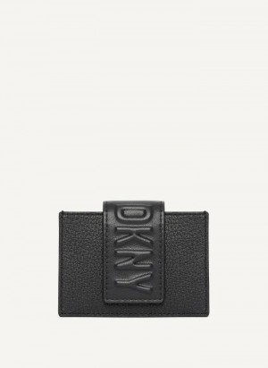 DKNY Uptown Leder Card Case Geldbörse Damen Schwarz | Austria_D1298