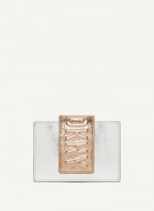 DKNY Uptown Leder Card Case Geldbörse Damen Silber Gold | Austria_D0609