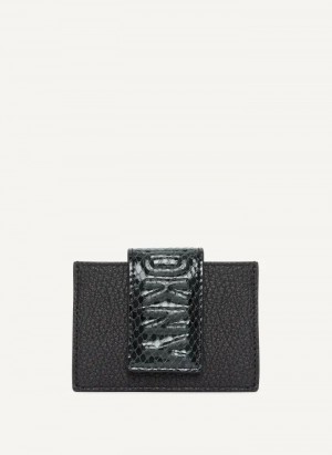 DKNY Uptown Leder Card Case Geldbörse Damen Schwarz | Austria_D0784