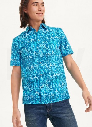 DKNY Wasser Print Hemd Herren Blau | Austria_D0746