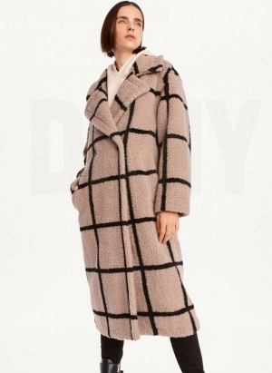 DKNY Windowpane Sherpa Mäntel Damen Braun | Austria_D0753