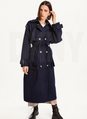 DKNY Wolle Trench With Belt Mäntel Damen Navy | Austria_D0158